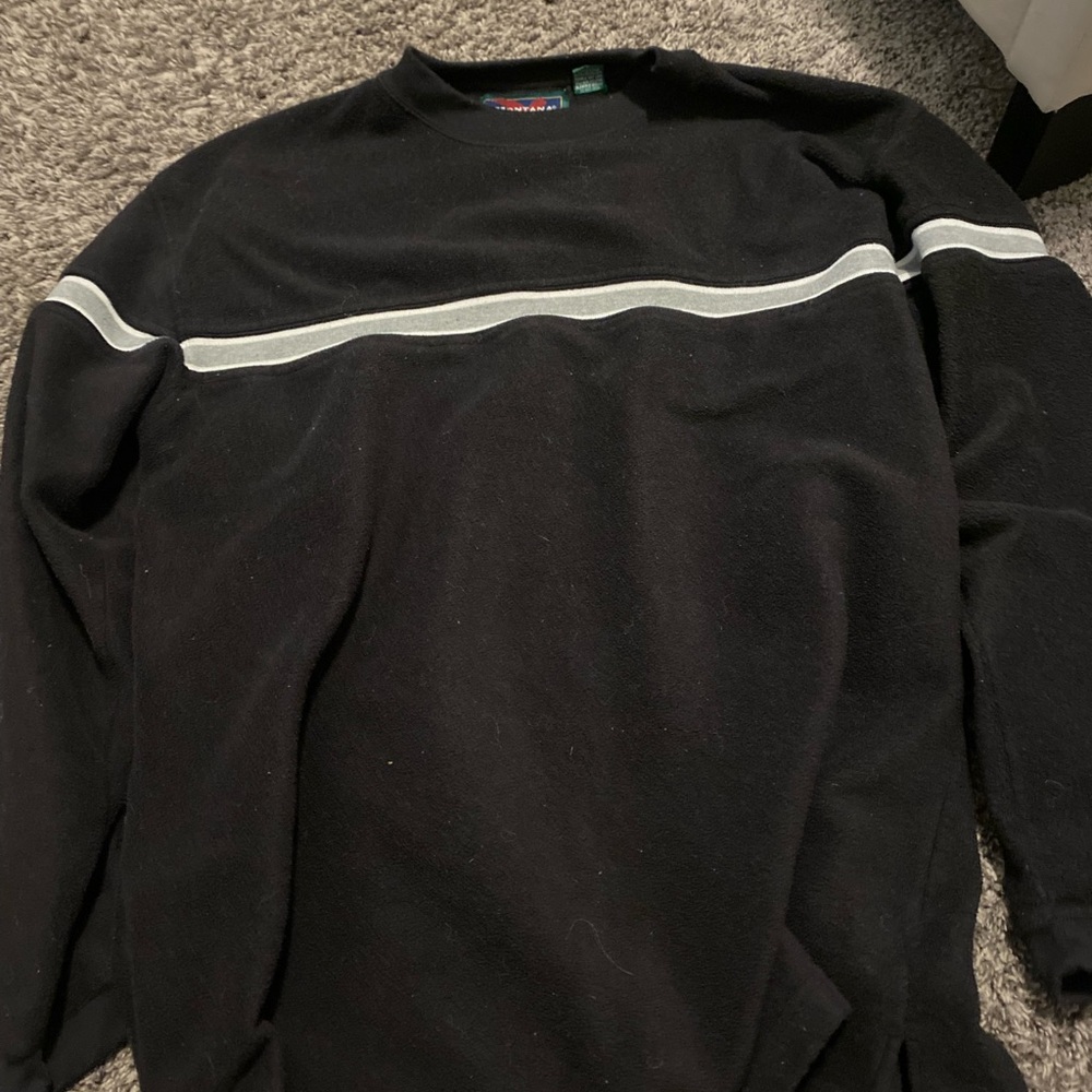 black crewneck with white stripe